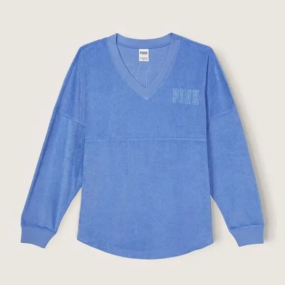 Victoria’s Secret Pink Varsity Terry Cloth V Neck Oversized Pullover - Picture 10 of 10